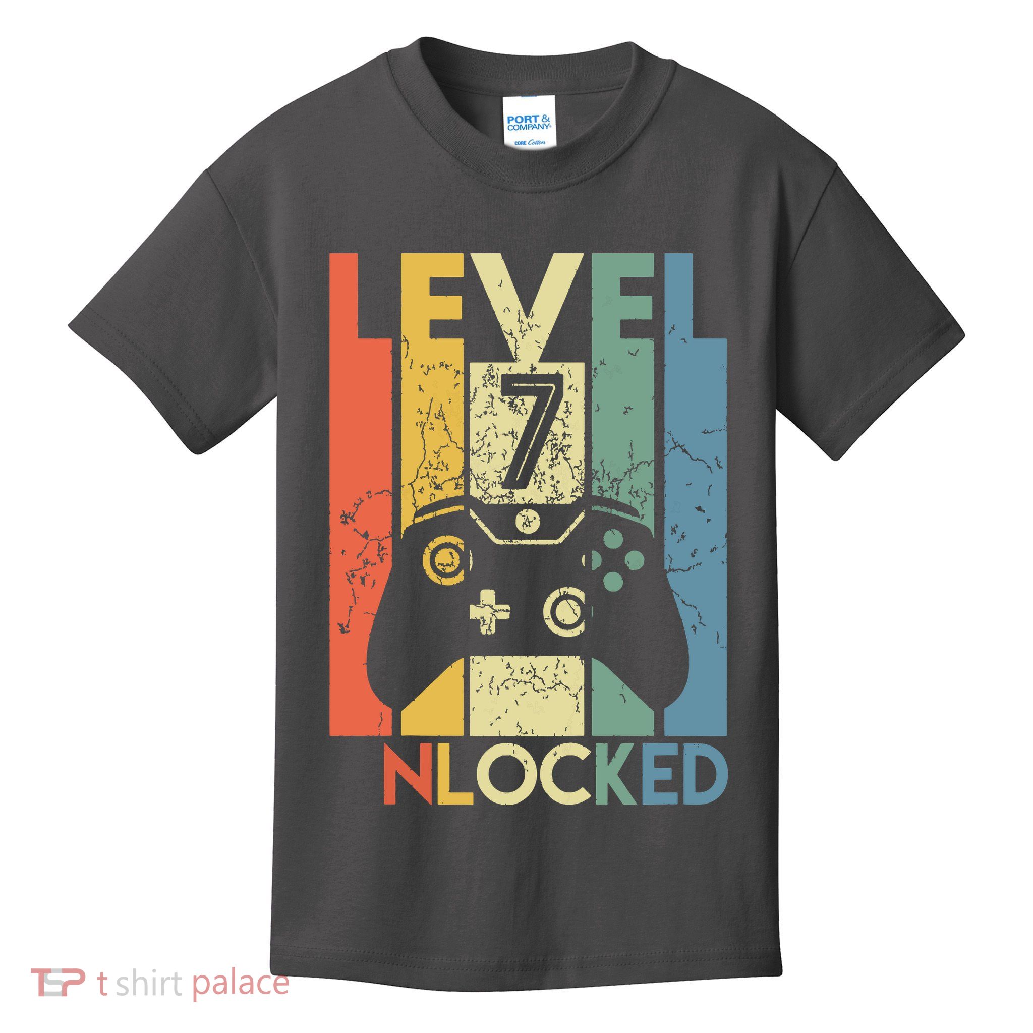 Level 7 Unlocked Funny Video Gamer 7th Birthday Gift Kids T-Shirt