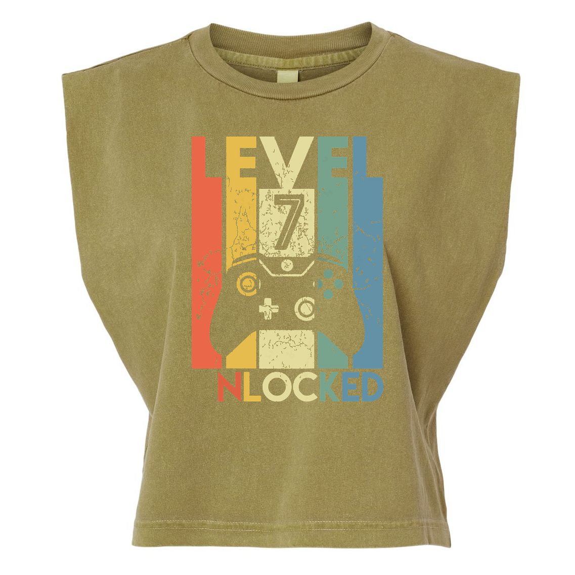 Level 7 Unlocked Funny Video Gamer 7th Birthday Gift Garment-Dyed Women's Muscle Tee