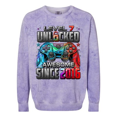 Level 7 Unlocked Awesome Since 2016 7th Birthday Gaming Colorblast Crewneck Sweatshirt