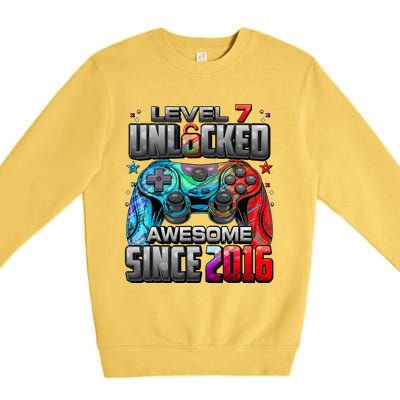 Level 7 Unlocked Awesome Since 2016 7th Birthday Gaming Premium Crewneck Sweatshirt