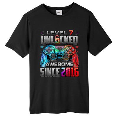 Level 7 Unlocked Awesome Since 2016 7th Birthday Gaming Tall Fusion ChromaSoft Performance T-Shirt