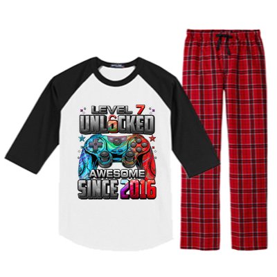 Level 7 Unlocked Awesome Since 2016 7th Birthday Gaming Raglan Sleeve Pajama Set