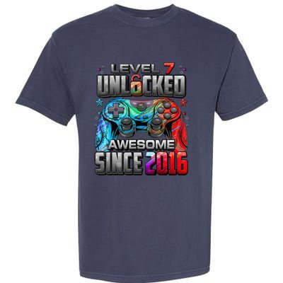 Level 7 Unlocked Awesome Since 2016 7th Birthday Gaming Garment-Dyed Heavyweight T-Shirt