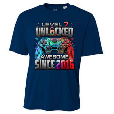 Level 7 Unlocked Awesome Since 2016 7th Birthday Gaming Cooling Performance Crew T-Shirt