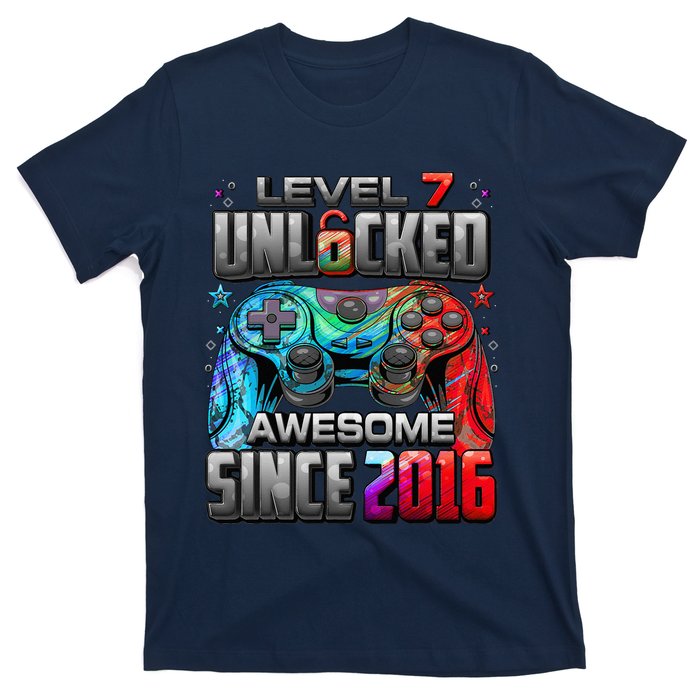 Level 7 Unlocked Awesome Since 2016 7th Birthday Gaming T-Shirt