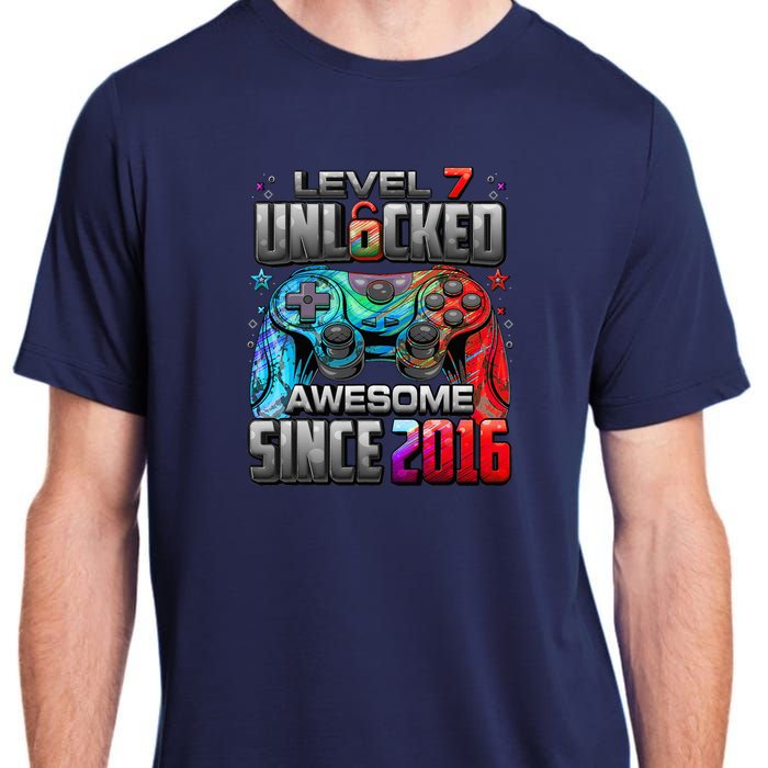 Level 7 Unlocked Awesome Since 2016 7th Birthday Gaming Adult ChromaSoft Performance T-Shirt