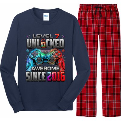 Level 7 Unlocked Awesome Since 2016 7th Birthday Gaming Long Sleeve Pajama Set