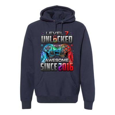 Level 7 Unlocked Awesome Since 2016 7th Birthday Gaming Premium Hoodie