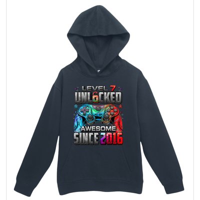 Level 7 Unlocked Awesome Since 2016 7th Birthday Gaming Urban Pullover Hoodie