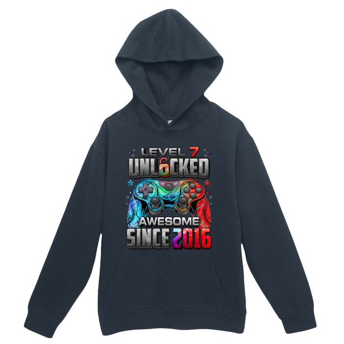 Level 7 Unlocked Awesome Since 2016 7th Birthday Gaming Urban Pullover Hoodie