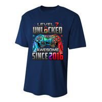 Level 7 Unlocked Awesome Since 2016 7th Birthday Gaming Performance Sprint T-Shirt