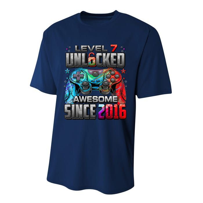 Level 7 Unlocked Awesome Since 2016 7th Birthday Gaming Performance Sprint T-Shirt