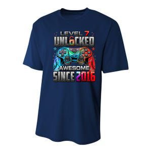 Level 7 Unlocked Awesome Since 2016 7th Birthday Gaming Youth Performance Sprint T-Shirt