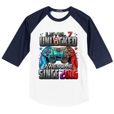 Level 7 Unlocked Awesome Since 2016 7th Birthday Gaming Baseball Sleeve Shirt