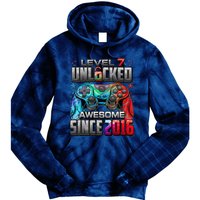 Level 7 Unlocked Awesome Since 2016 7th Birthday Gaming Tie Dye Hoodie