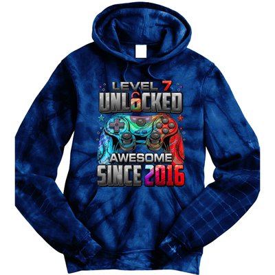 Level 7 Unlocked Awesome Since 2016 7th Birthday Gaming Tie Dye Hoodie