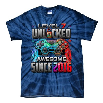 Level 7 Unlocked Awesome Since 2016 7th Birthday Gaming Tie-Dye T-Shirt