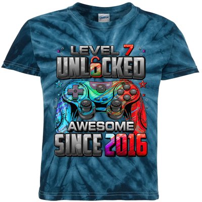 Level 7 Unlocked Awesome Since 2016 7th Birthday Gaming Kids Tie-Dye T-Shirt