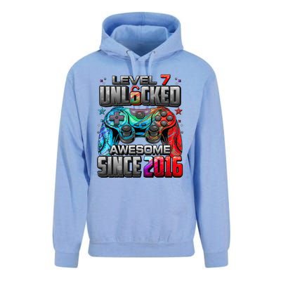 Level 7 Unlocked Awesome Since 2016 7th Birthday Gaming Unisex Surf Hoodie