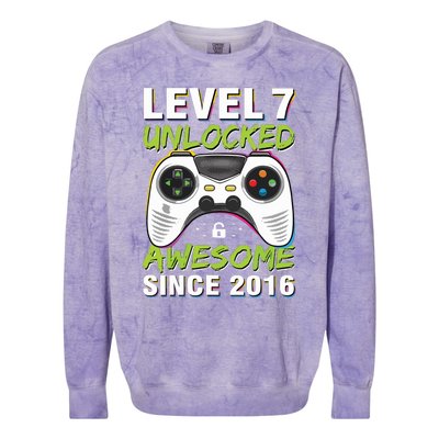 Level 7 Unlocked Awesome Since 2016 7th Birthday Gaming Colorblast Crewneck Sweatshirt