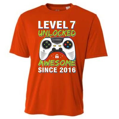 Level 7 Unlocked Awesome Since 2016 7th Birthday Gaming Cooling Performance Crew T-Shirt