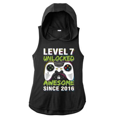 Level 7 Unlocked Awesome Since 2016 7th Birthday Gaming Ladies PosiCharge Tri-Blend Wicking Draft Hoodie Tank