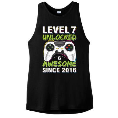 Level 7 Unlocked Awesome Since 2016 7th Birthday Gaming Ladies PosiCharge Tri-Blend Wicking Tank