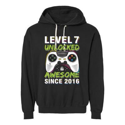 Level 7 Unlocked Awesome Since 2016 7th Birthday Gaming Garment-Dyed Fleece Hoodie