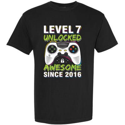 Level 7 Unlocked Awesome Since 2016 7th Birthday Gaming Garment-Dyed Heavyweight T-Shirt