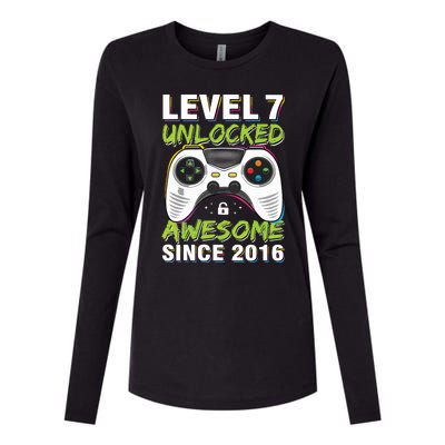 Level 7 Unlocked Awesome Since 2016 7th Birthday Gaming Womens Cotton Relaxed Long Sleeve T-Shirt