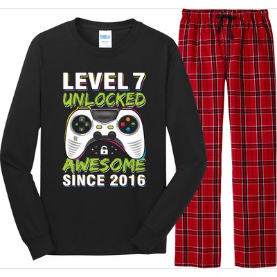 Level 7 Unlocked Awesome Since 2016 7th Birthday Gaming Long Sleeve Pajama Set