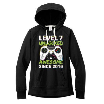 Level 7 Unlocked Awesome Since 2016 7th Birthday Gaming Women's Fleece Hoodie