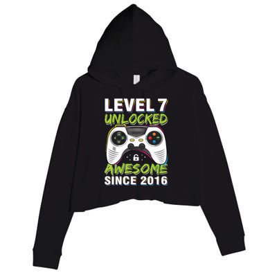 Level 7 Unlocked Awesome Since 2016 7th Birthday Gaming Crop Fleece Hoodie