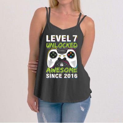 Level 7 Unlocked Awesome Since 2016 7th Birthday Gaming Women's Strappy Tank