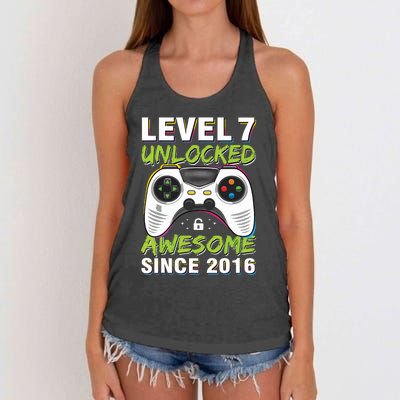 Level 7 Unlocked Awesome Since 2016 7th Birthday Gaming Women's Knotted Racerback Tank