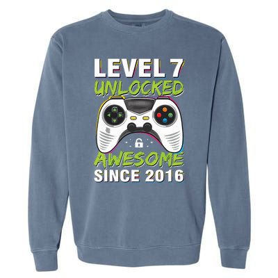 Level 7 Unlocked Awesome Since 2016 7th Birthday Gaming Garment-Dyed Sweatshirt