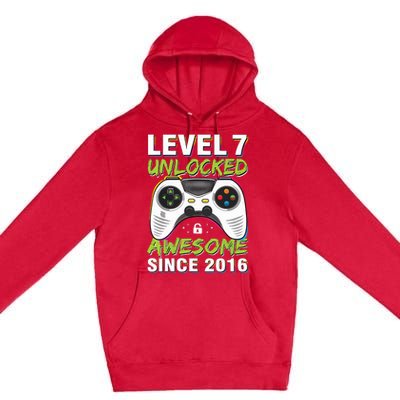 Level 7 Unlocked Awesome Since 2016 7th Birthday Gaming Premium Pullover Hoodie