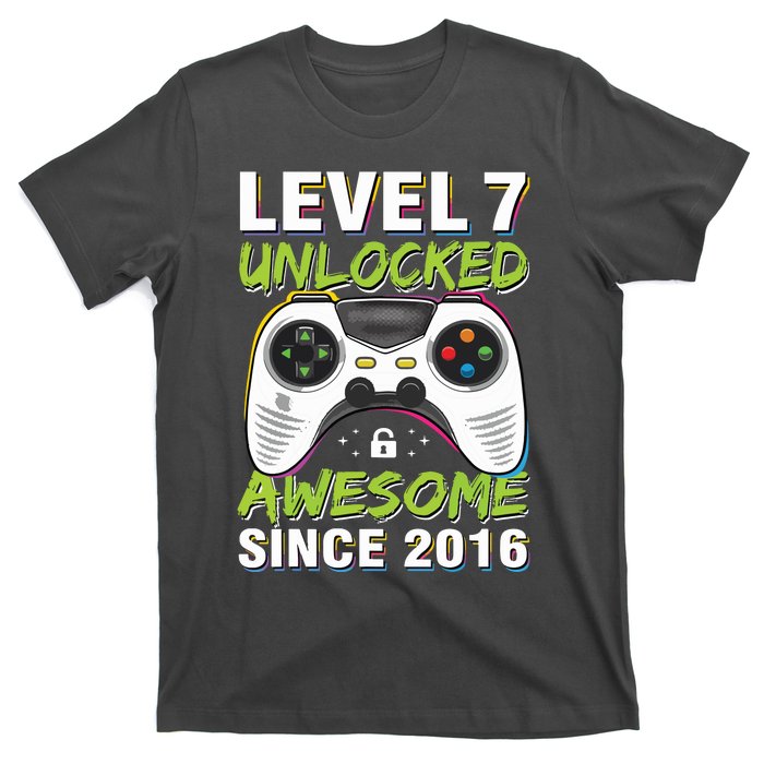 Level 7 Unlocked Awesome Since 2016 7th Birthday Gaming T-Shirt