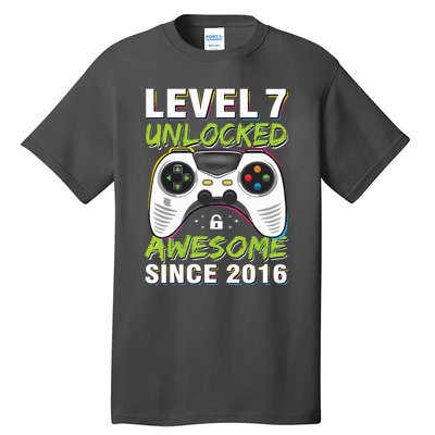 Level 7 Unlocked Awesome Since 2016 7th Birthday Gaming Tall T-Shirt