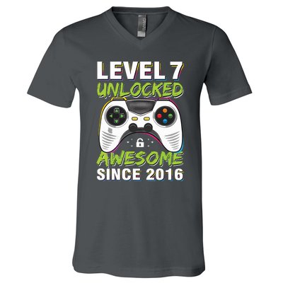 Level 7 Unlocked Awesome Since 2016 7th Birthday Gaming V-Neck T-Shirt