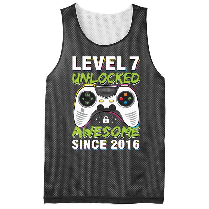 Level 7 Unlocked Awesome Since 2016 7th Birthday Gaming Mesh Reversible Basketball Jersey Tank