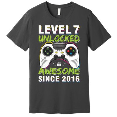 Level 7 Unlocked Awesome Since 2016 7th Birthday Gaming Premium T-Shirt