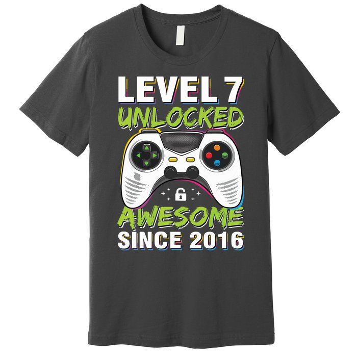 Level 7 Unlocked Awesome Since 2016 7th Birthday Gaming Premium T-Shirt