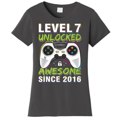 Level 7 Unlocked Awesome Since 2016 7th Birthday Gaming Women's T-Shirt