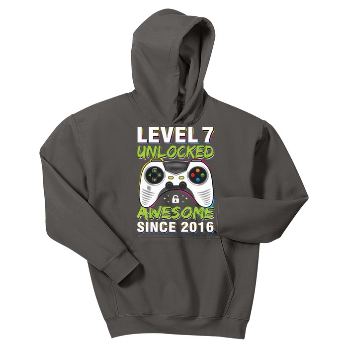 Level 7 Unlocked Awesome Since 2016 7th Birthday Gaming Kids Hoodie