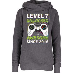 Level 7 Unlocked Awesome Since 2016 7th Birthday Gaming Womens Funnel Neck Pullover Hood