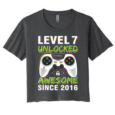 Level 7 Unlocked Awesome Since 2016 7th Birthday Gaming Women's Crop Top Tee