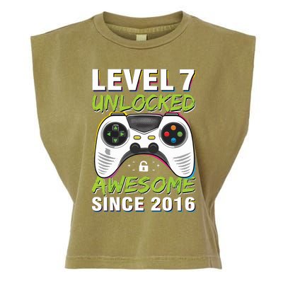 Level 7 Unlocked Awesome Since 2016 7th Birthday Gaming Garment-Dyed Women's Muscle Tee