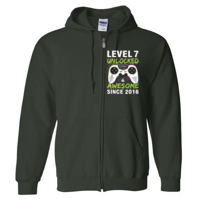 Level 7 Unlocked Awesome Since 2016 7th Birthday Gaming Full Zip Hoodie