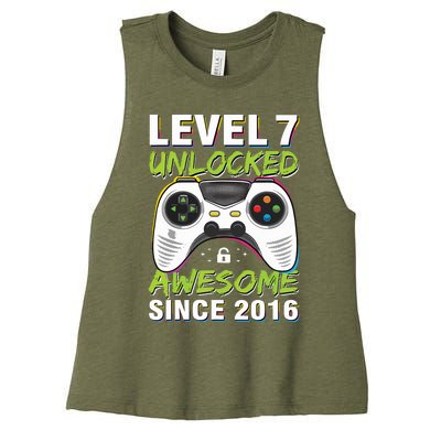 Level 7 Unlocked Awesome Since 2016 7th Birthday Gaming Women's Racerback Cropped Tank